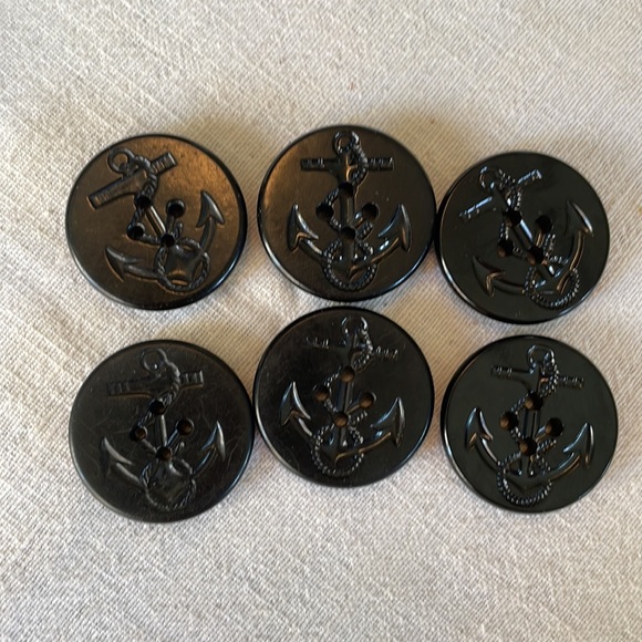 6 black pea coat/anchor buttons, black - Picture 2 of 6